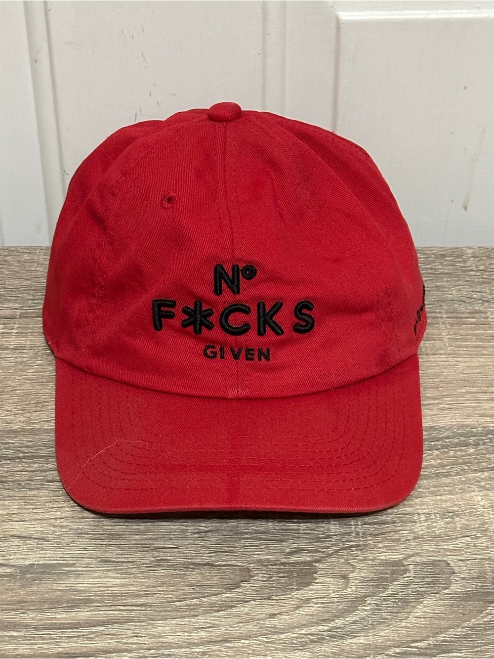 No F*cks Given Slideback Hat Red One Size Embroidered Field Grade